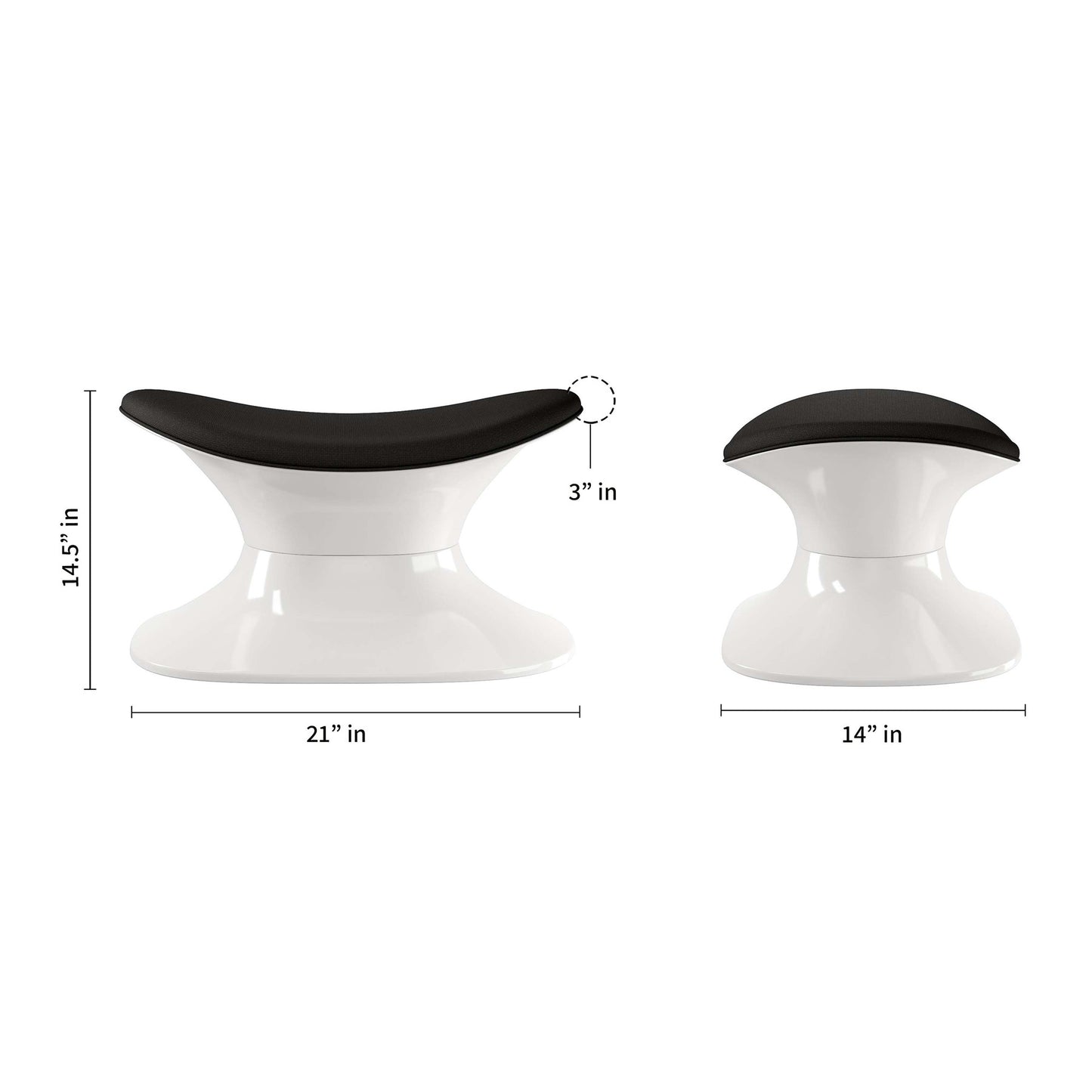 21" Black and White Wool And Fiberglass Contempo Footstool Ottoman-7