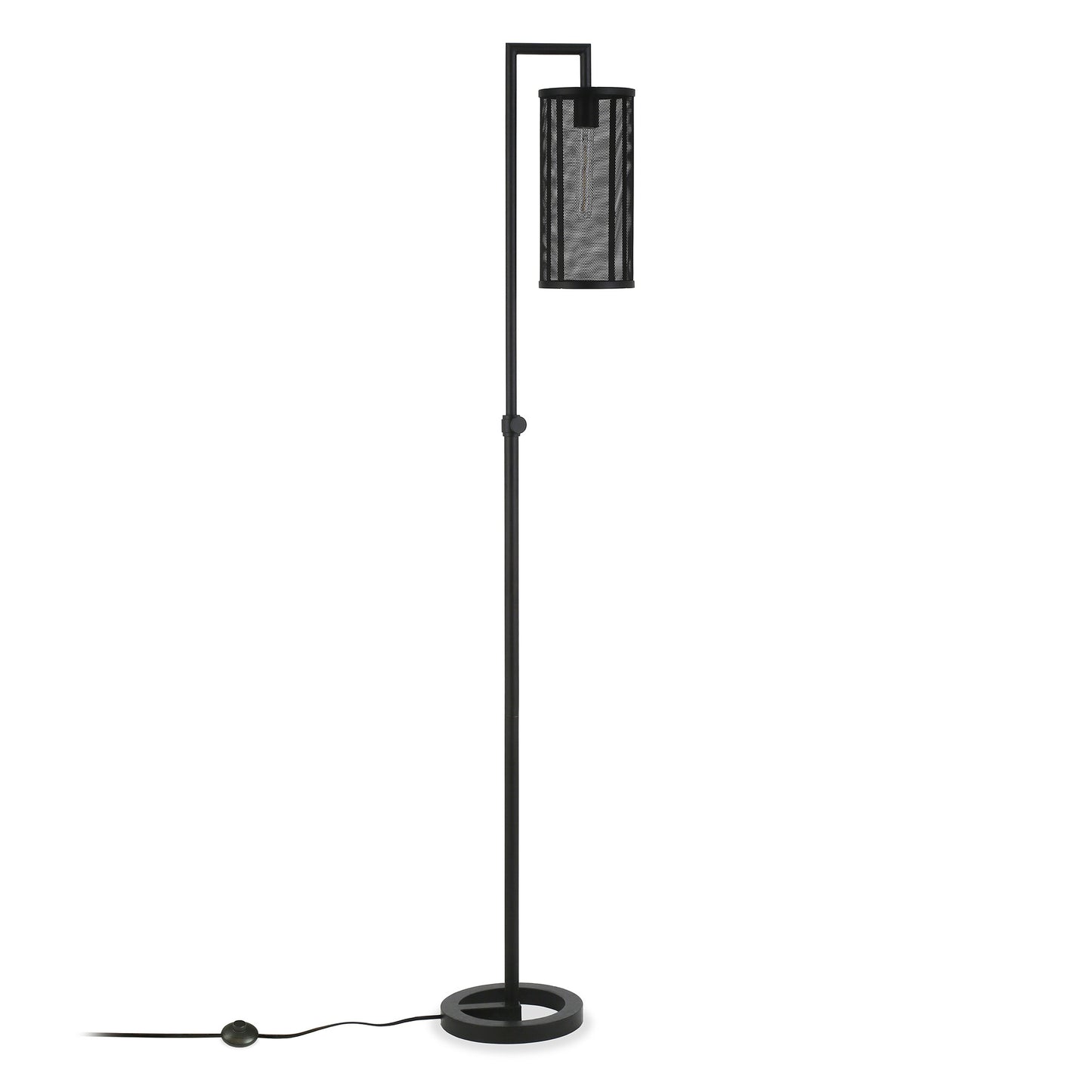 69" Black Floor Lamp With Black Mesh Metal Cylinder Shade-1
