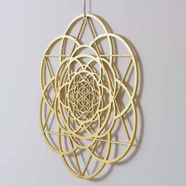 13.5" Gold Seed of Life Wall Decor Merkabah Mandala, Sacred Geometry Wall Art Yoga Decor, Crystal Grid, Wooden Art Symbol, Meditation Decor, Spiritual Decor