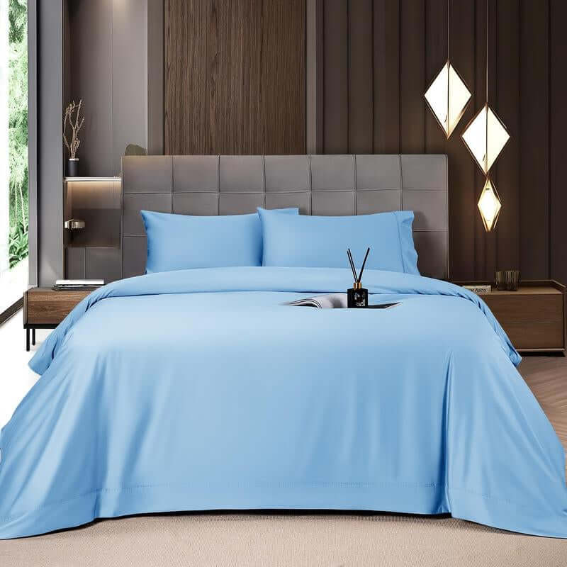 Shilucheng Bamboo Sheets Set 4/6 Pc,Cooling Breathable & Hotel Luxury Super Silky Soft, 16'' Deep Pocket, Wrinkle, Fade Resistant Springtok - Light Blue