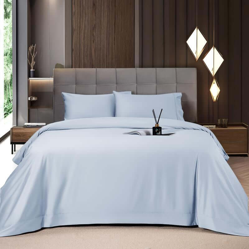 Shilucheng Bamboo Sheets Set 4/6 Pc,Cooling Breathable & Hotel Luxury Super Silky Soft, 16'' Deep Pocket, Wrinkle, Fade Resistant Springtok - Light Sky Blue