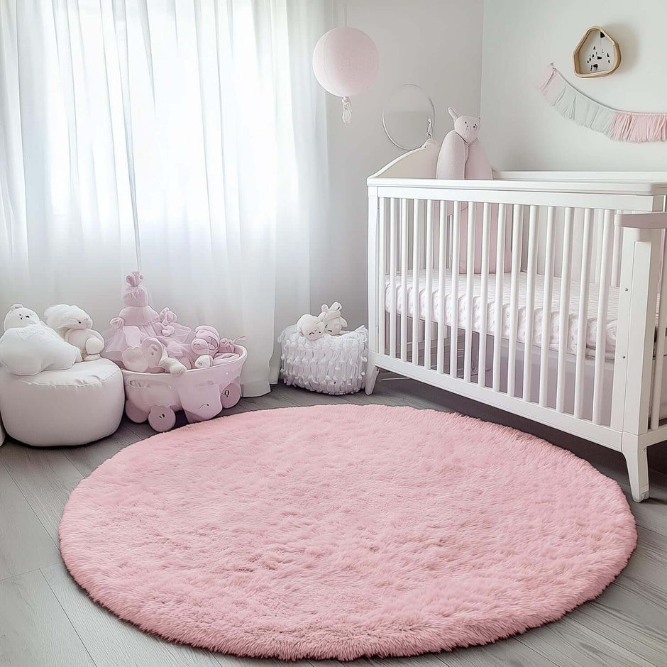Light Pink round Area Rugs 2Ft for Bedroom Living Room, Fluffy Cat Dog Bed Mat, Circle Rug for Kids Girls Boys Teen, Soft Plush Shaggy Carpet for Nursery Dorm Home Decor Aesthetic