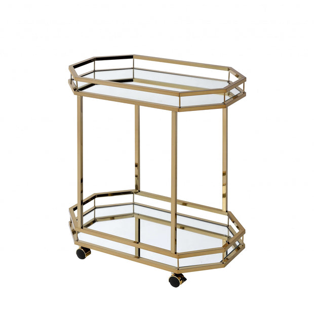 28" Champagne and Clear Glass and Iron Octagon Rolling Prep Table-1