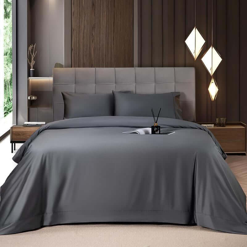 Shilucheng Bamboo Sheets Set 4/6 Pc,Cooling Breathable & Hotel Luxury Super Silky Soft, 16'' Deep Pocket, Wrinkle, Fade Resistant Springtok - Black