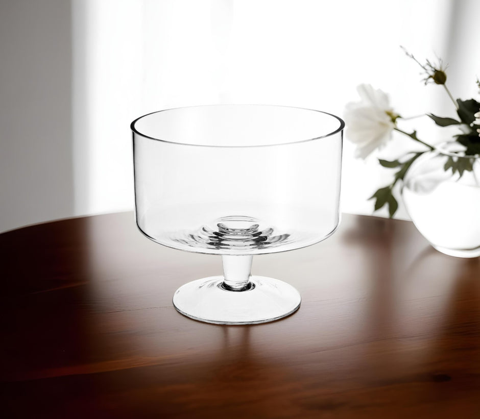 10" Clear Mouth Blown Crystal Round Trifle Bowl-0