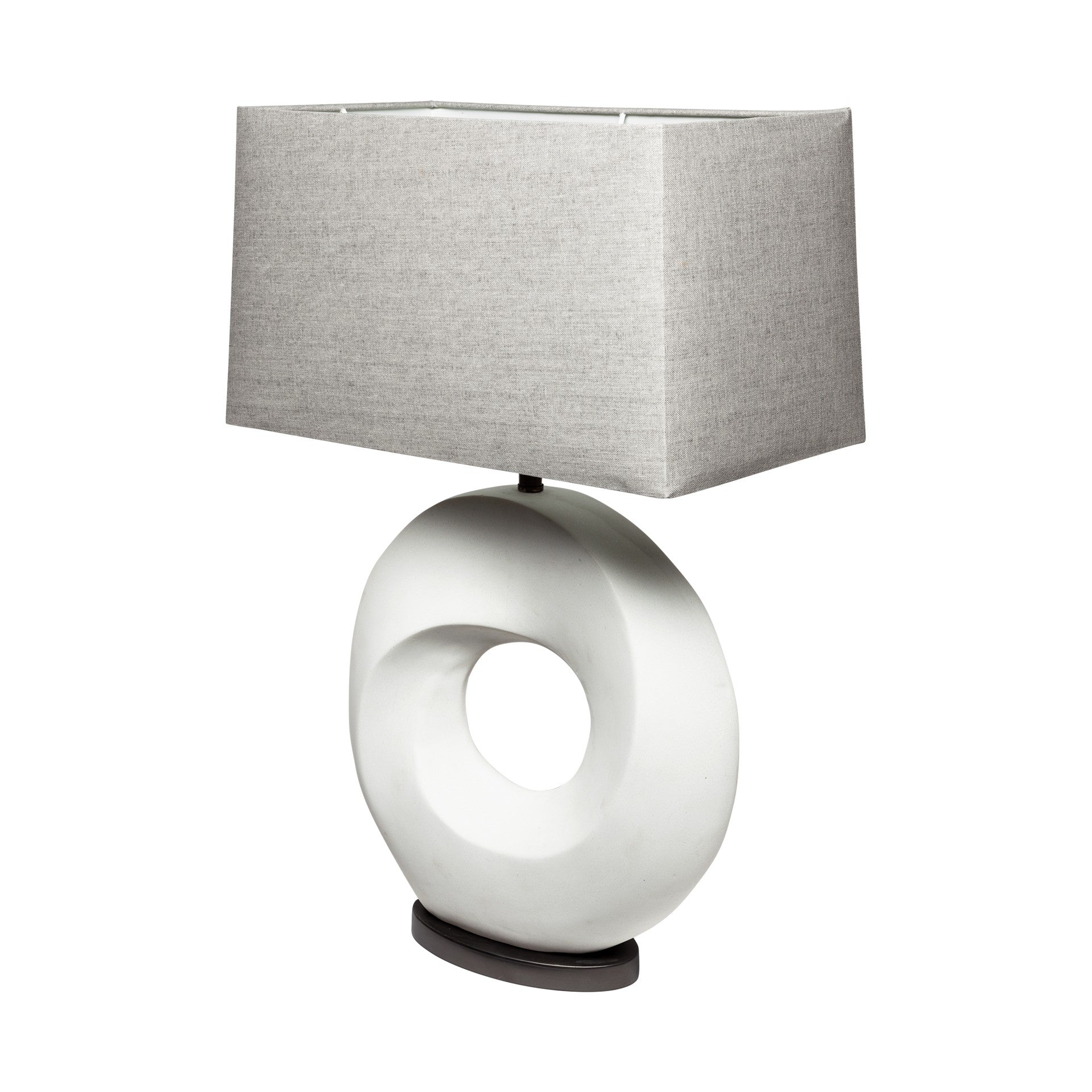 27" White Geometric Table Lamp With Gray Shade-1