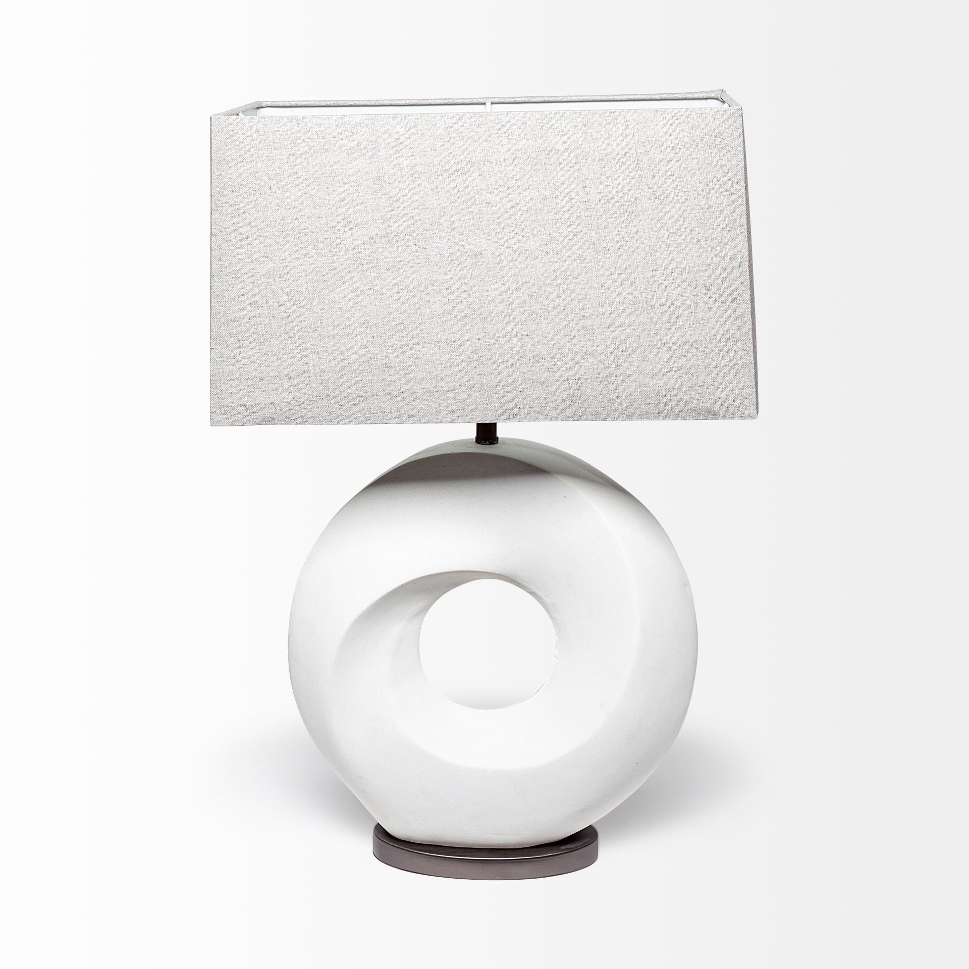 27" White Geometric Table Lamp With Gray Shade-2