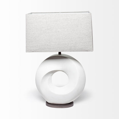 27" White Geometric Table Lamp With Gray Shade-2