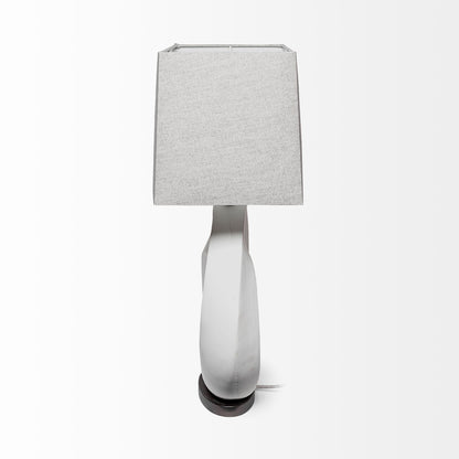 27" White Geometric Table Lamp With Gray Shade-3