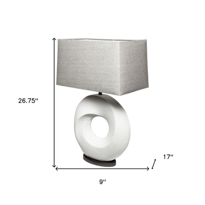27" White Geometric Table Lamp With Gray Shade-7
