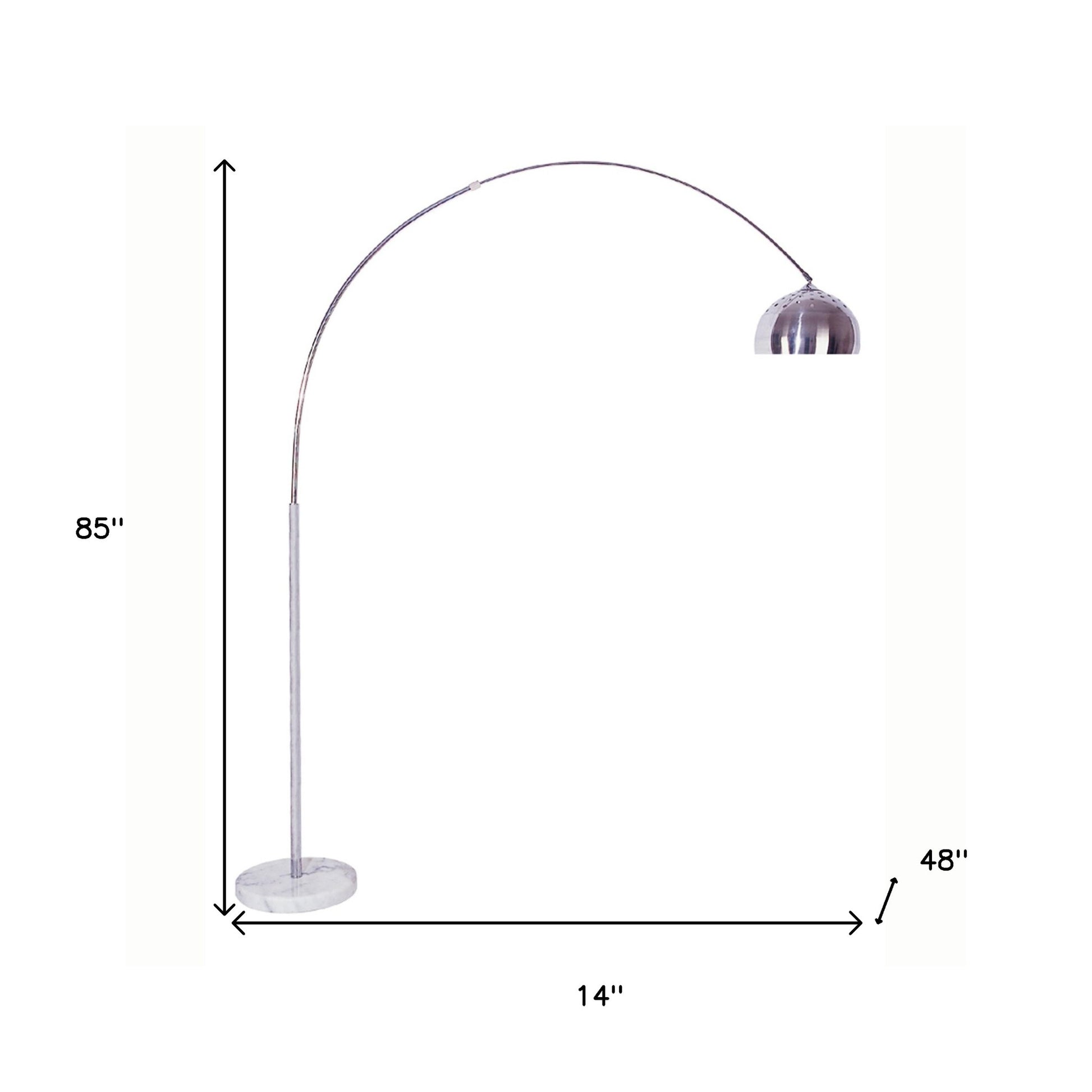 85" White Metal Arched Floor Lamp With Silver Metal Dome Shade-4
