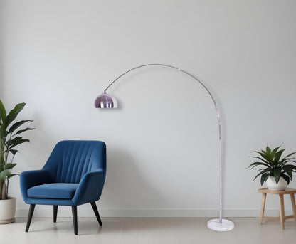 85" White Metal Arched Floor Lamp With Silver Metal Dome Shade-0
