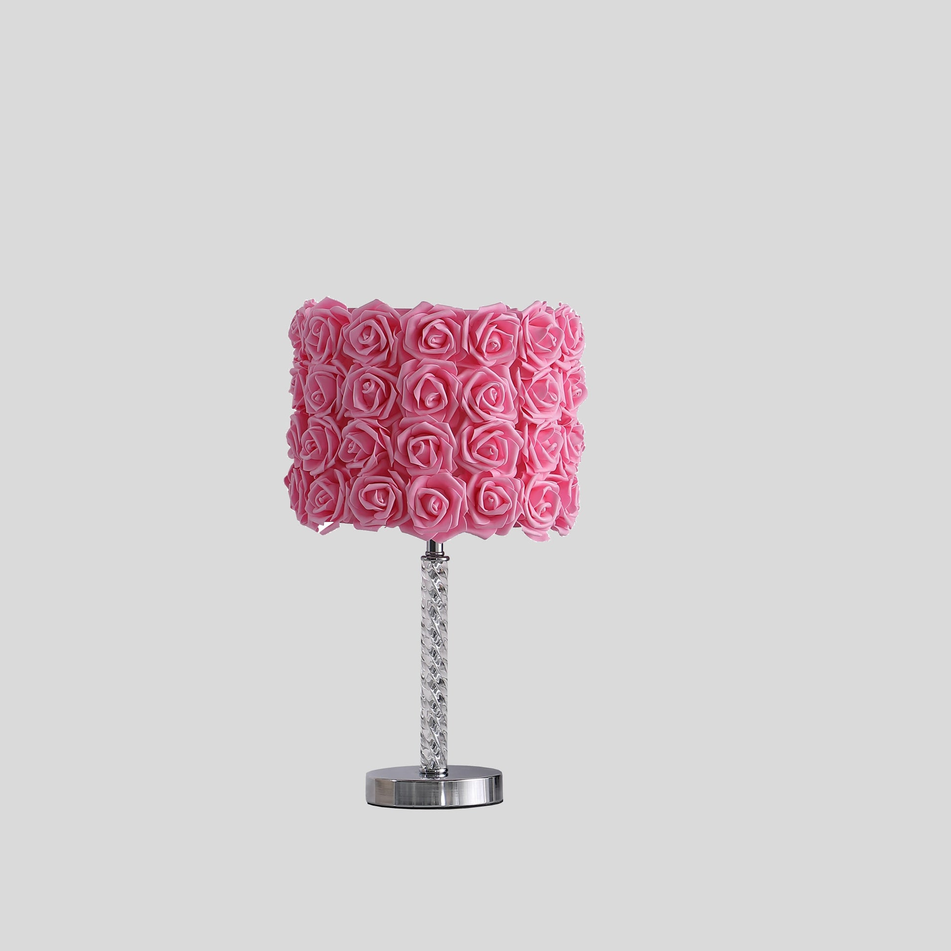 18” Pink Roses Acrylic And Metal Table Lamp-3