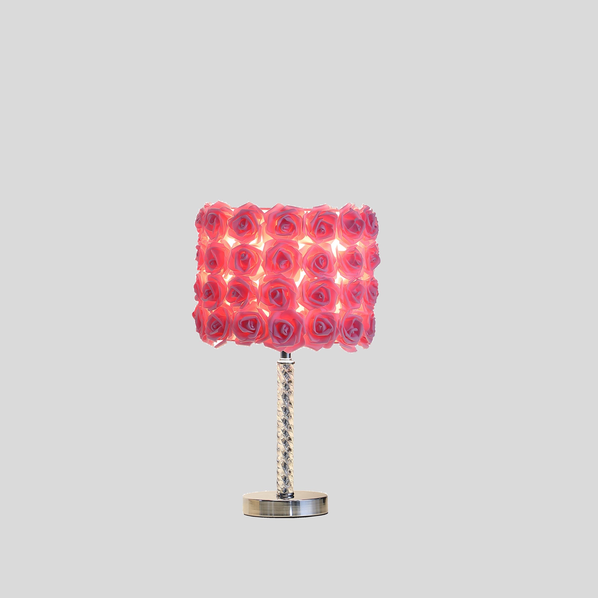 18” Pink Roses Acrylic And Metal Table Lamp-2