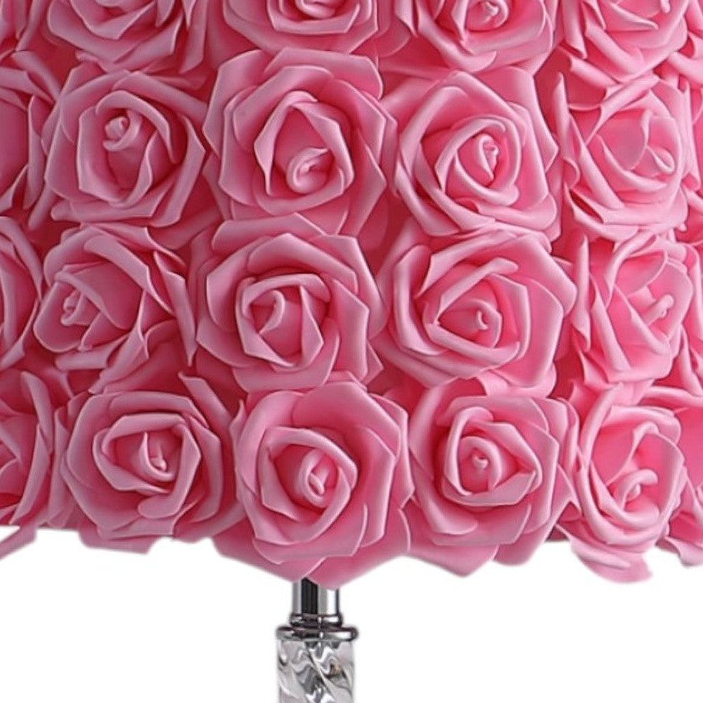 18” Pink Roses Acrylic And Metal Table Lamp-4