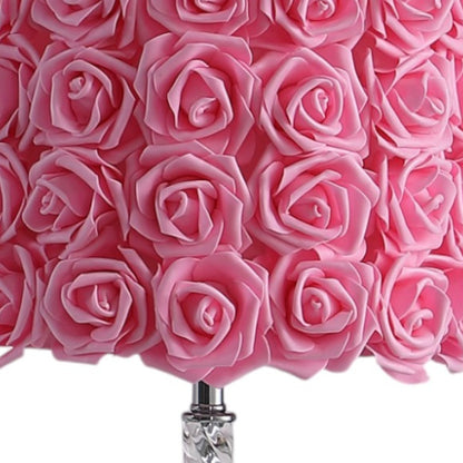 18” Pink Roses Acrylic And Metal Table Lamp-4
