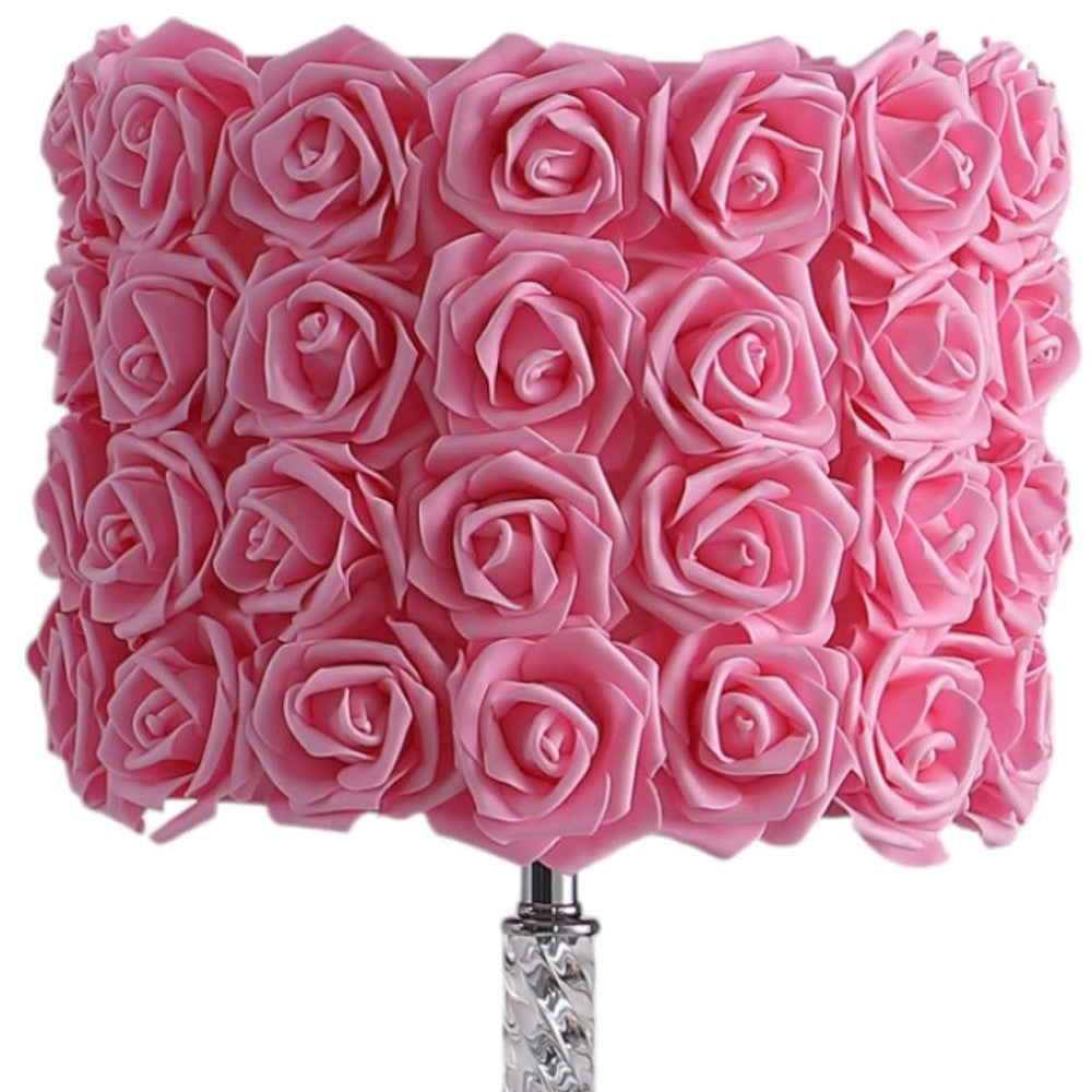 18” Pink Roses Acrylic And Metal Table Lamp-5