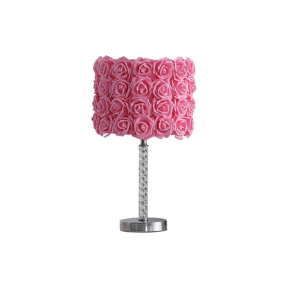 18” Pink Roses Acrylic And Metal Table Lamp-1