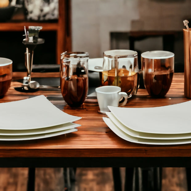 White Six Piece Square Bone China Service For Six Salad Plate Set-0