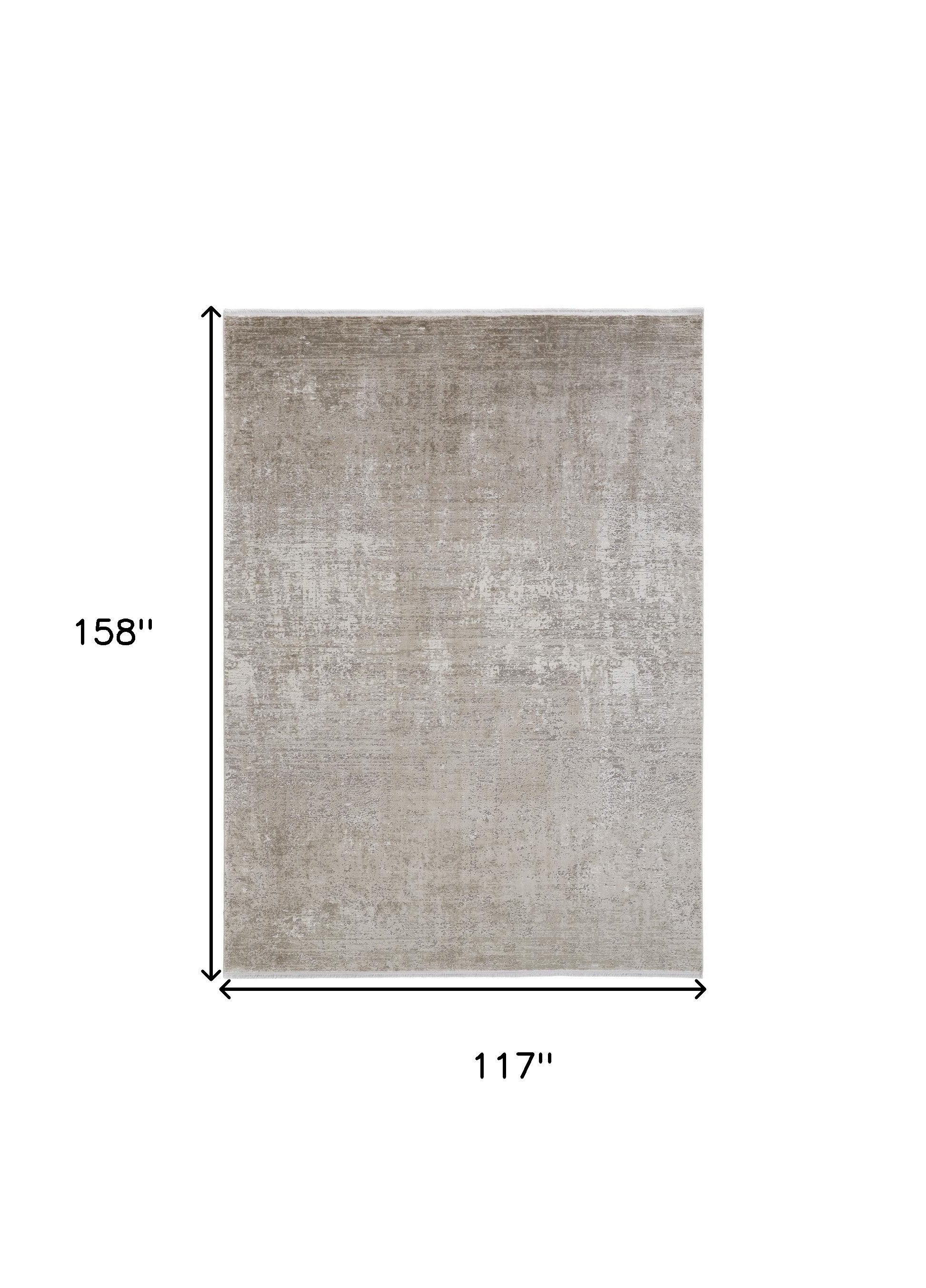 10' X 13' Tan Ivory And Gray Abstract Power Loom Distressed Area Rug With Fringe-2