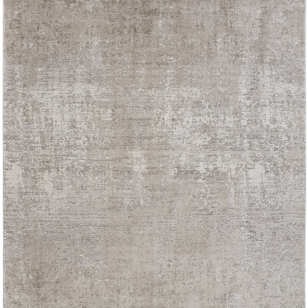10' X 13' Tan Ivory And Gray Abstract Power Loom Distressed Area Rug With Fringe-1