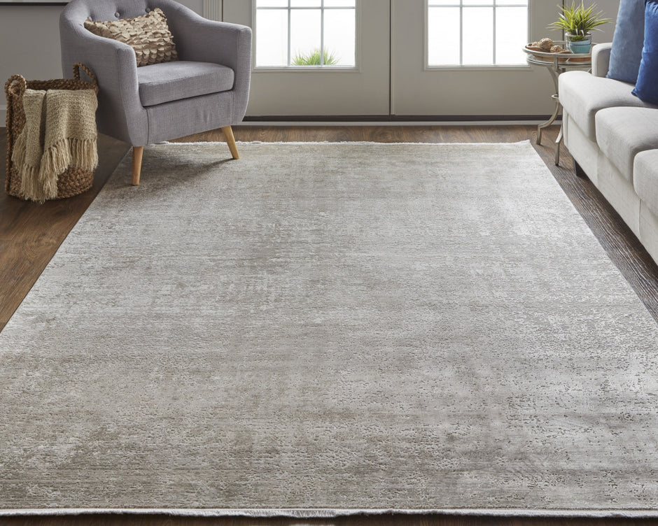 10' X 13' Tan Ivory And Gray Abstract Power Loom Distressed Area Rug With Fringe-6