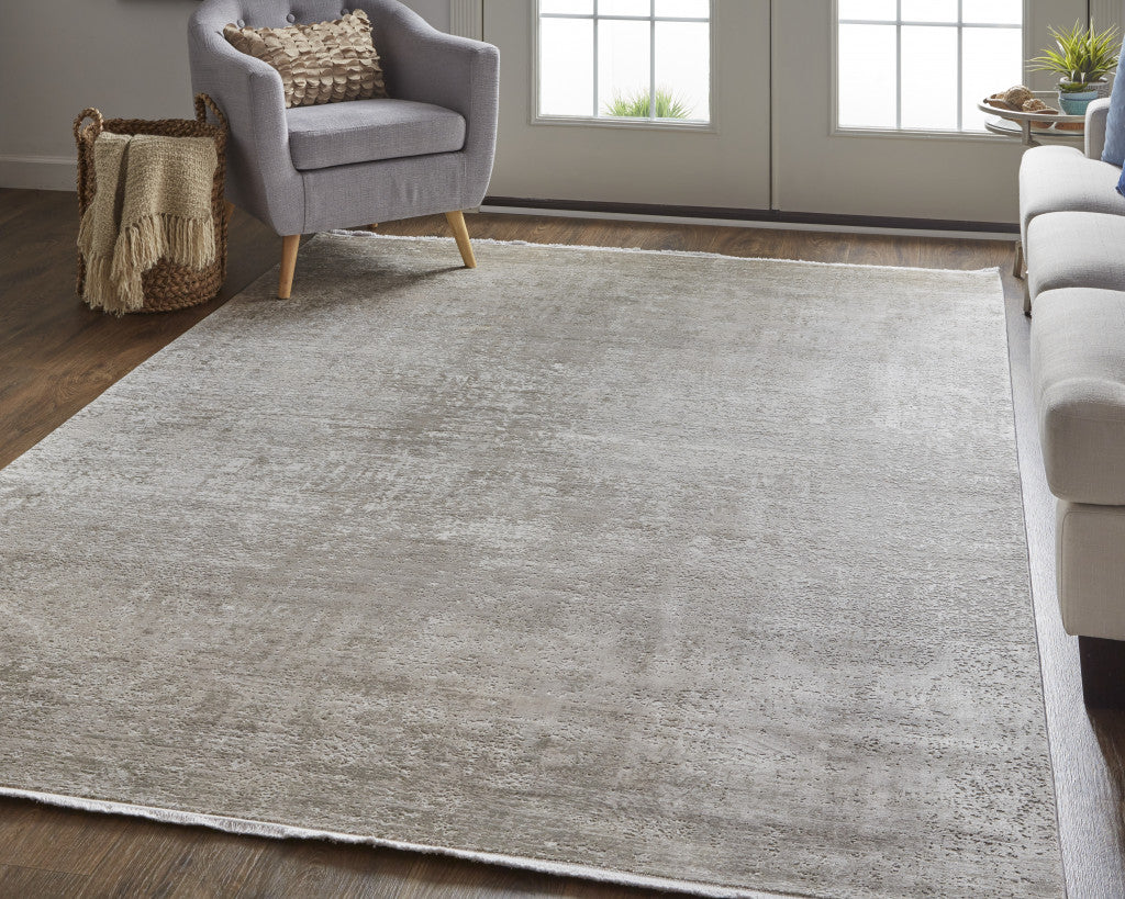 10' X 13' Tan Ivory And Gray Abstract Power Loom Distressed Area Rug With Fringe-7