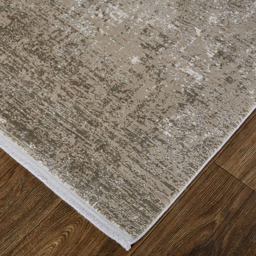 10' X 13' Tan Ivory And Gray Abstract Power Loom Distressed Area Rug With Fringe-3