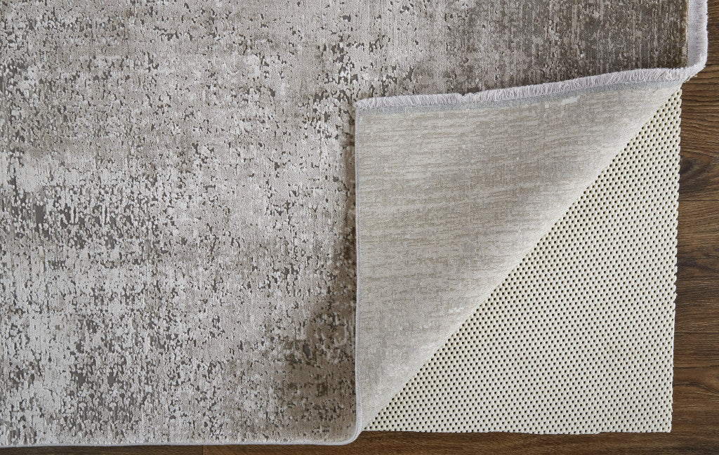 10' X 13' Tan Ivory And Gray Abstract Power Loom Distressed Area Rug With Fringe-4