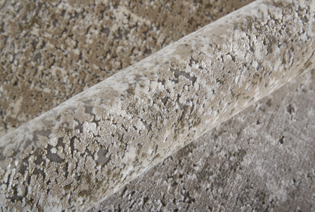 10' X 13' Tan Ivory And Gray Abstract Power Loom Distressed Area Rug With Fringe-8