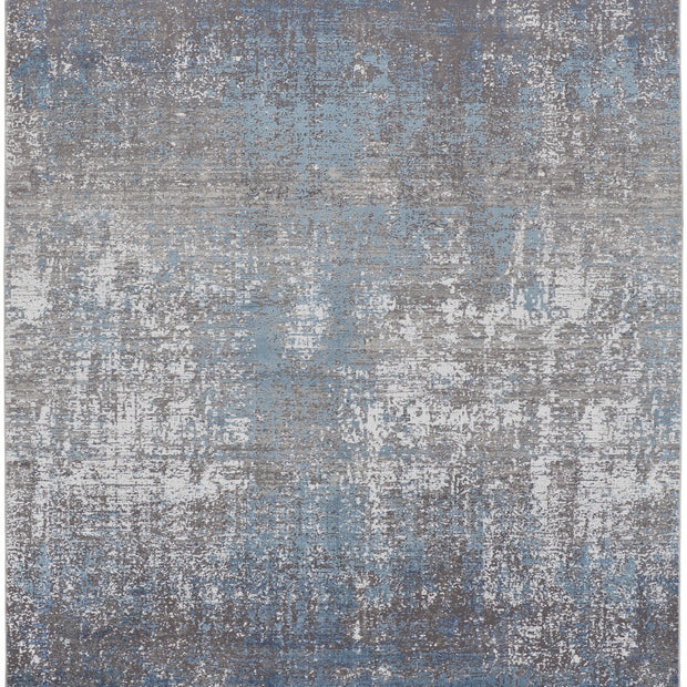 10' X 13' Blue Gray And Silver Abstract Power Loom Distressed Area Rug With Fringe-1