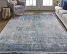 10' X 13' Blue Gray And Silver Abstract Power Loom Distressed Area Rug With Fringe-3
