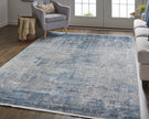 10' X 13' Blue Gray And Silver Abstract Power Loom Distressed Area Rug With Fringe-4