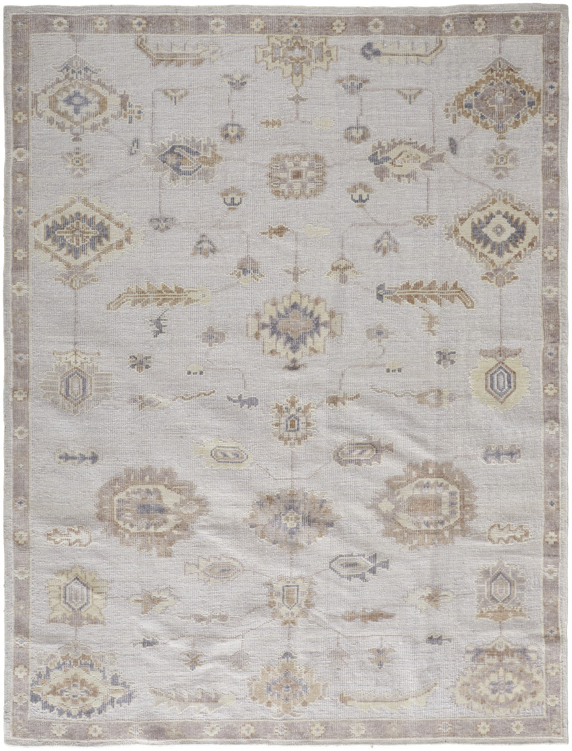 9' X 12' Ivory And Orange Floral Hand Knotted Stain Resistant Area Rug-1