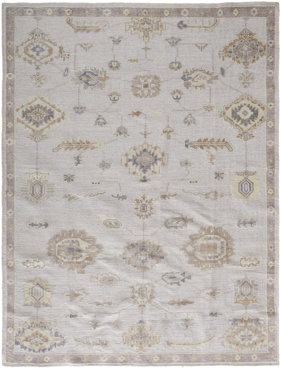 9' X 12' Ivory And Orange Floral Hand Knotted Stain Resistant Area Rug-1