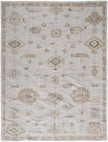 9' X 12' Ivory And Orange Floral Hand Knotted Stain Resistant Area Rug-1