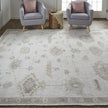 9' X 12' Ivory And Orange Floral Hand Knotted Stain Resistant Area Rug-7