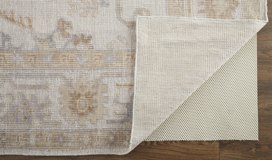 9' X 12' Ivory And Orange Floral Hand Knotted Stain Resistant Area Rug-3