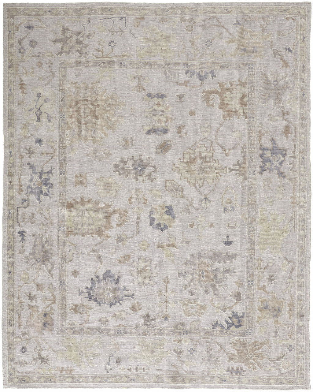 9' X 12' Tan Ivory And Orange Floral Hand Knotted Stain Resistant Area Rug-1