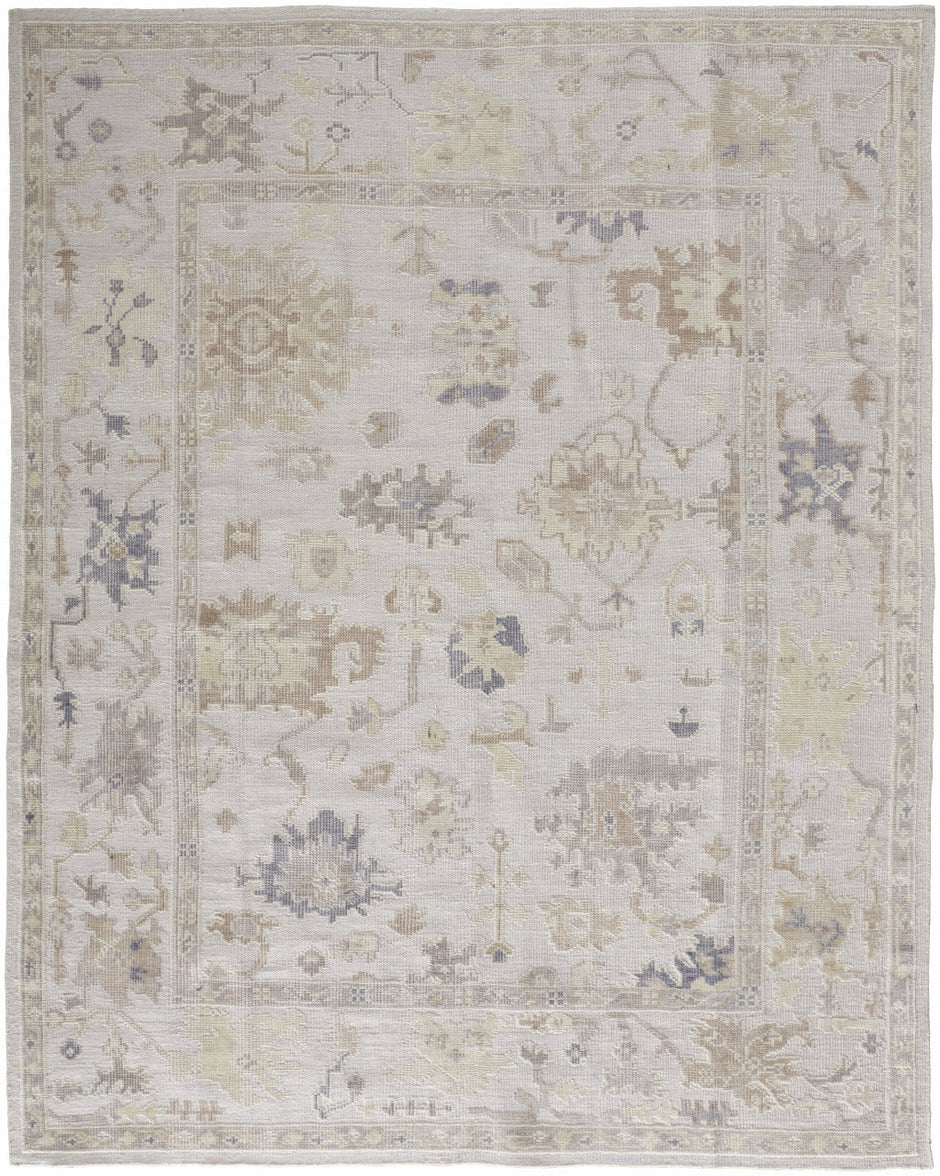 9' X 12' Tan Ivory And Orange Floral Hand Knotted Stain Resistant Area Rug-1