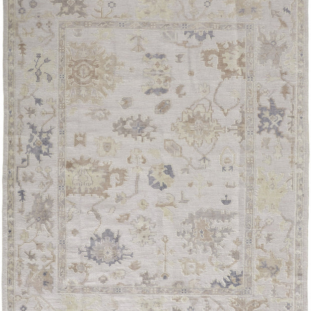9' X 12' Tan Ivory And Orange Floral Hand Knotted Stain Resistant Area Rug-1