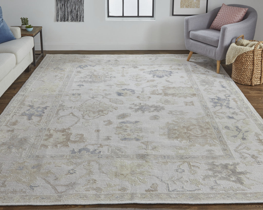 9' X 12' Tan Ivory And Orange Floral Hand Knotted Stain Resistant Area Rug-3