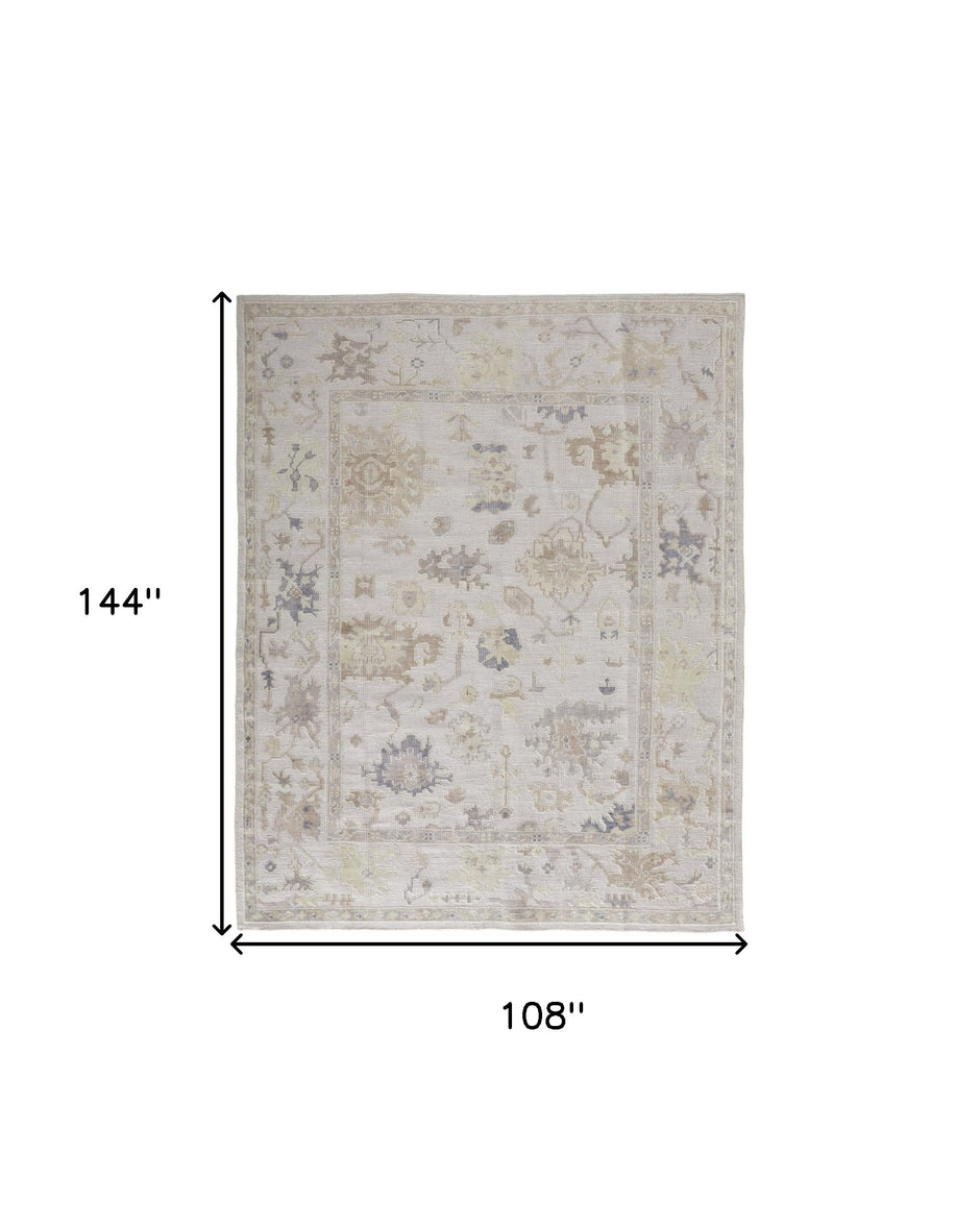 9' X 12' Tan Ivory And Orange Floral Hand Knotted Stain Resistant Area Rug-2