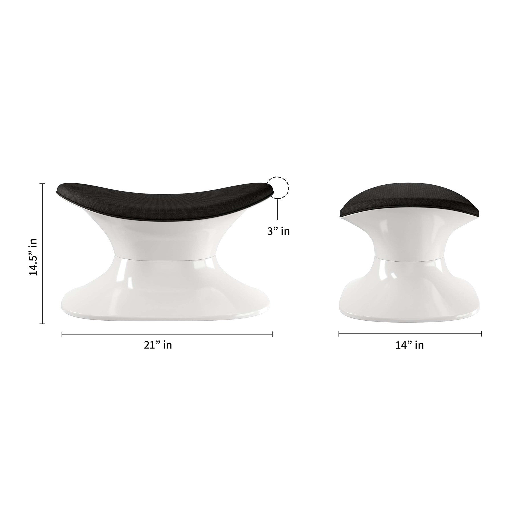 21" Black and White Wool And Fiberglass Contempo Footstool Ottoman-7