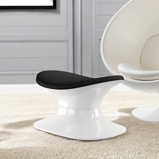 21" Black and White Wool And Fiberglass Contempo Footstool Ottoman-0