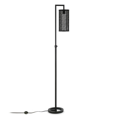 69" Black Floor Lamp With Black Mesh Metal Cylinder Shade-1