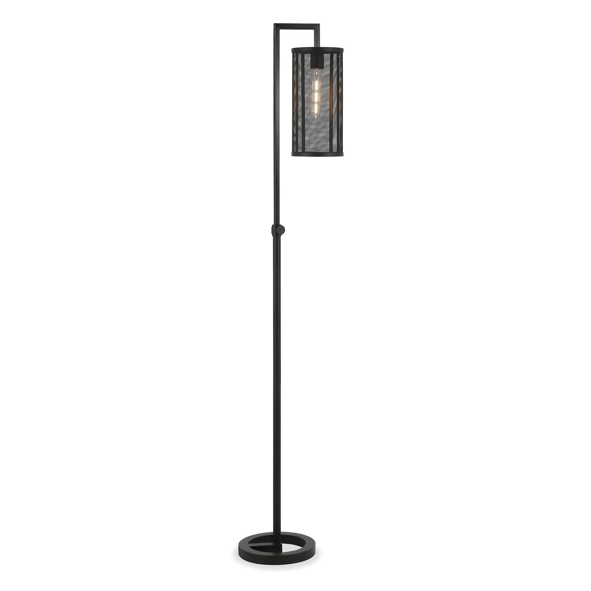 69" Black Floor Lamp With Black Mesh Metal Cylinder Shade-2