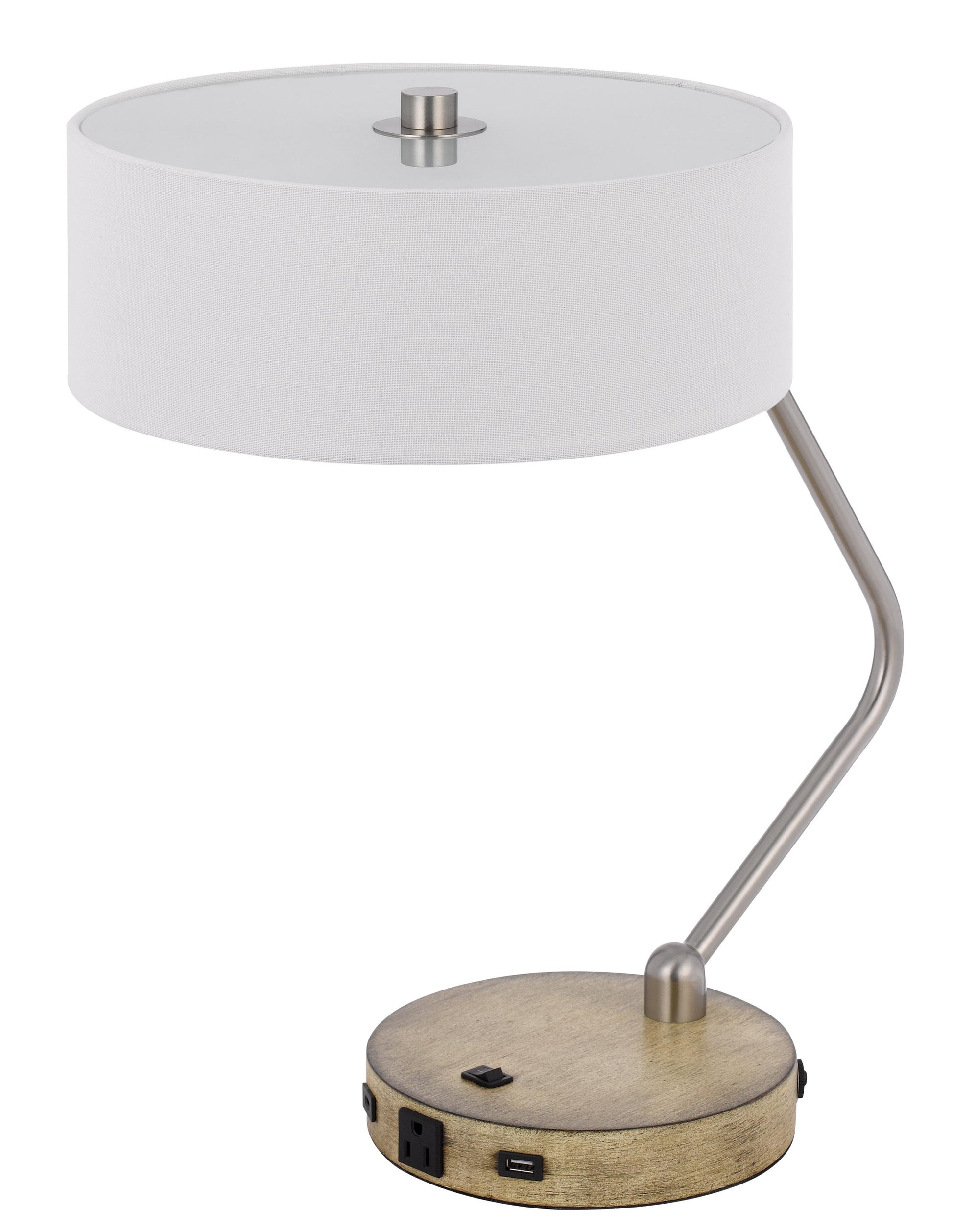20" Brown Metal Two Light Lantern Desk USB Table Lamp With White Drum Shade-3