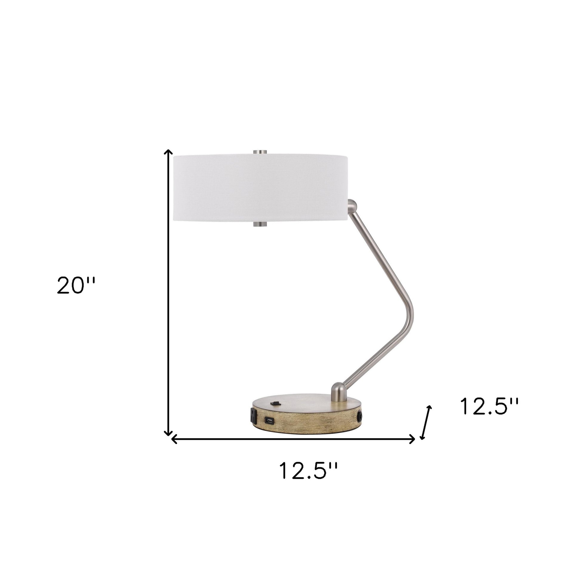 20" Brown Metal Two Light Lantern Desk USB Table Lamp With White Drum Shade-6