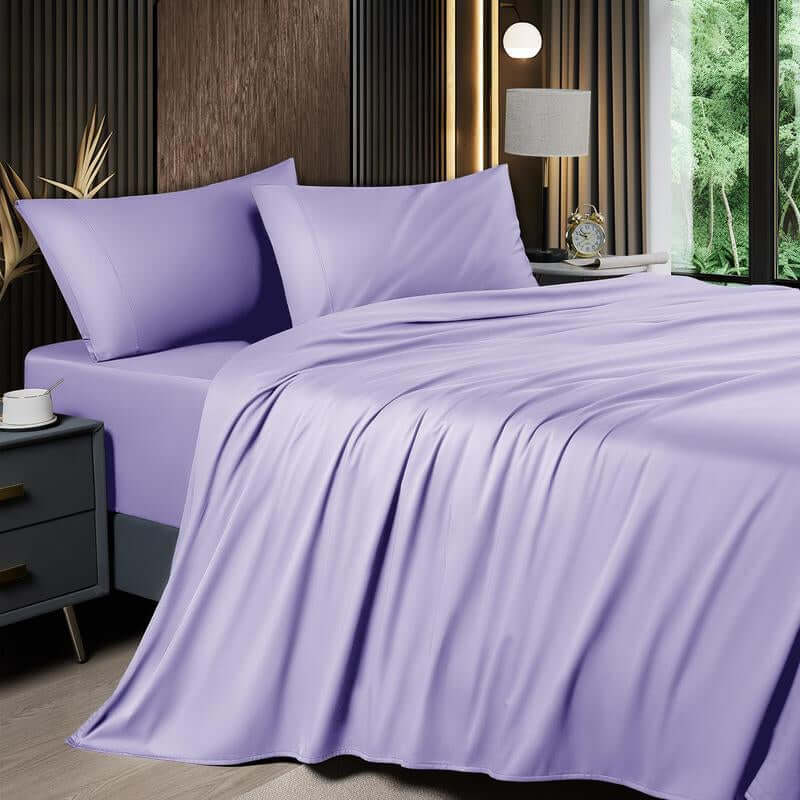 Shilucheng Bamboo Sheets Set 4/6 Pc,Cooling Breathable & Hotel Luxury Super Silky Soft, 16'' Deep Pocket, Wrinkle, Fade Resistant Springtok - Lavender